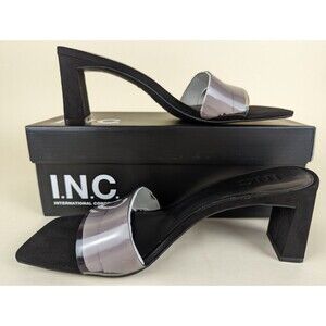 INC International Concepts Beyla Dress Sandals 6 M Black Clear Heels Shoes NWB